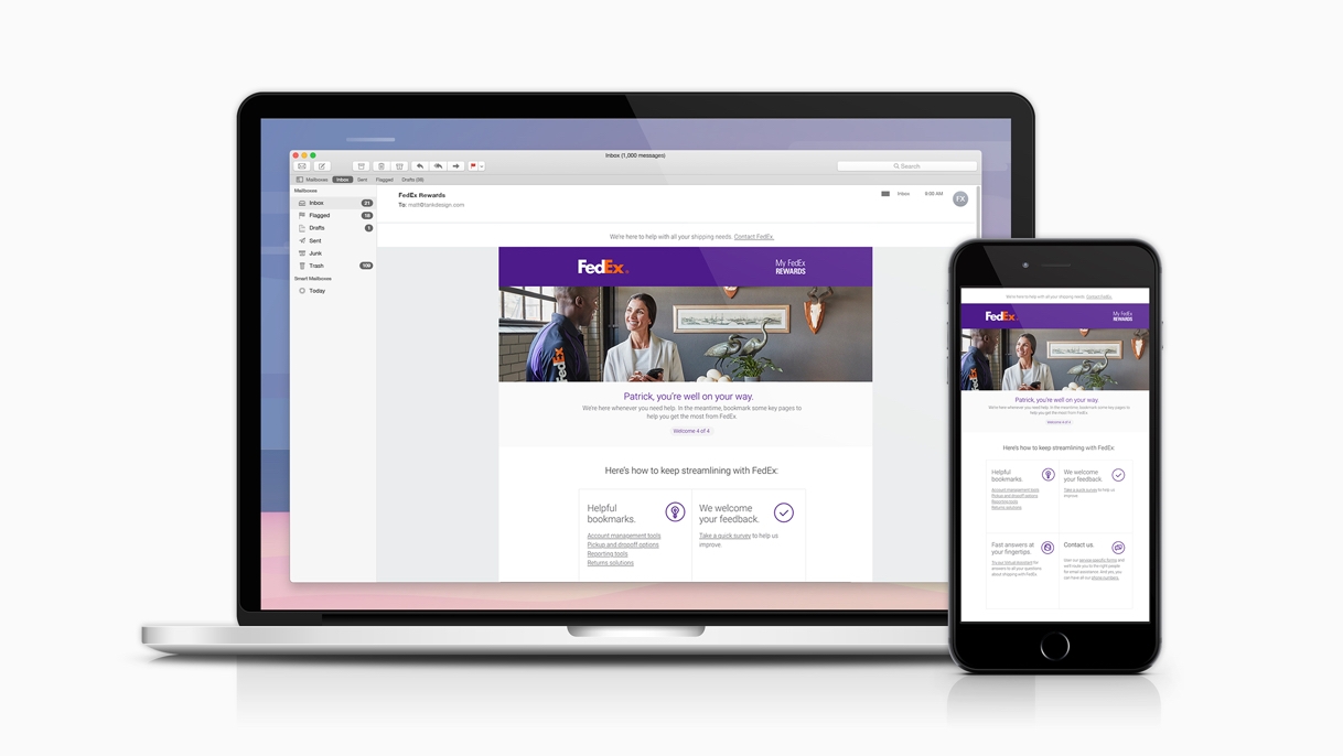 FedEx email on mobile device and desktop
