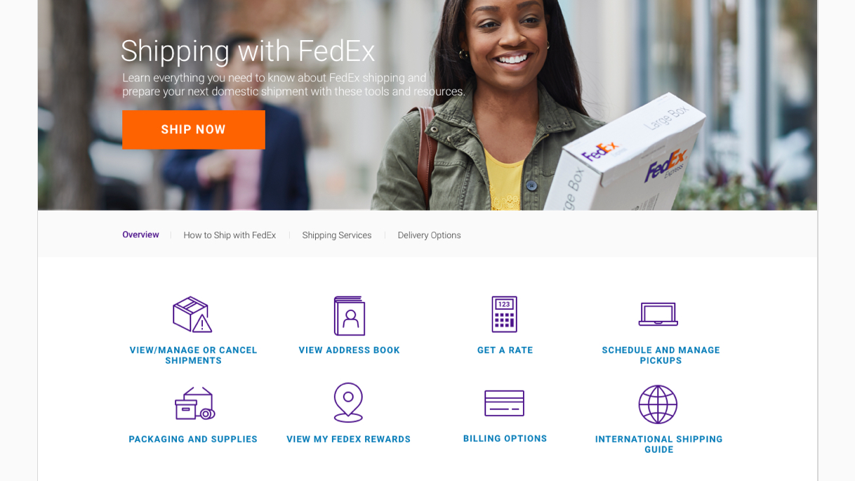 FedEx website design with icons