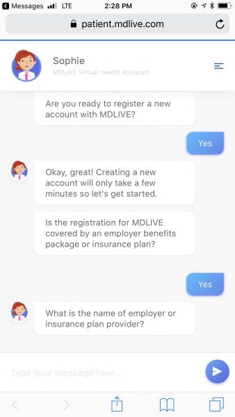 MDLive personal assistant chatbot - 2