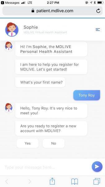 MDLive virtual assistant chatbot